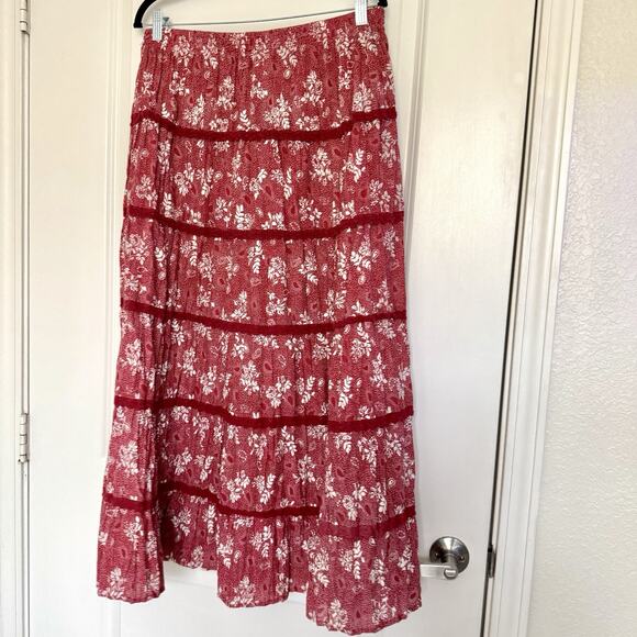 Napa Valley Red/White Tiered Ruffle Flowy Maxi Skirt ~ Size Large ~ Cotton Blend - Picture 2 of 11